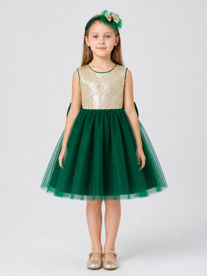 Girls' Princess Dress with Sequins, Bow, and Headband