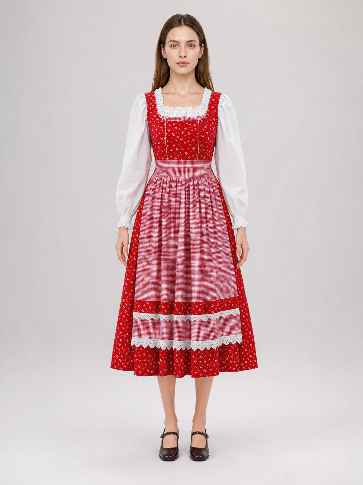 Red Riding Hood Cosplay Dress, Red and White on-model view