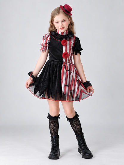 Kids' Clown Costume with Pom-Poms and Hat