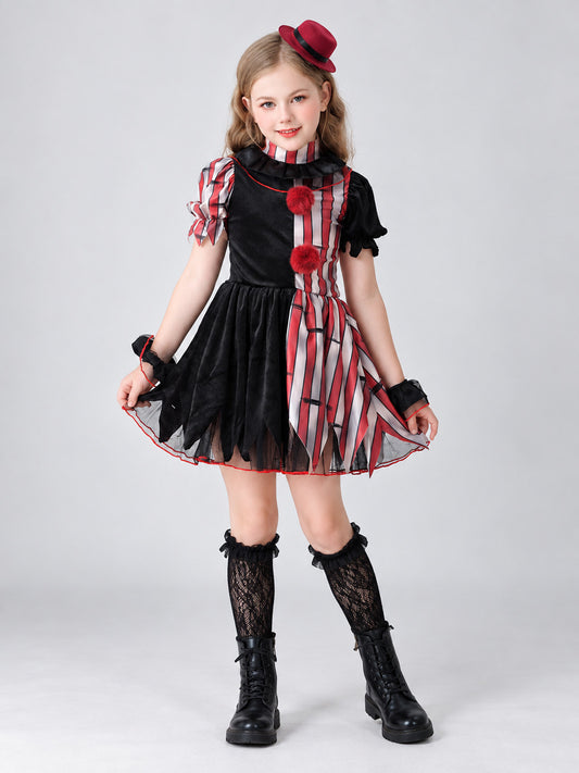 Kids' Clown Costume with Pom-Poms and Hat