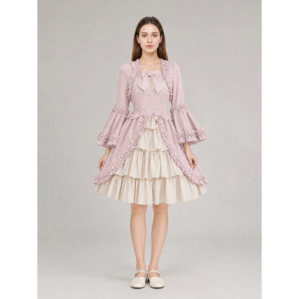 Vintage Rococo-Style Gothic Dress with Ruffles on-model view