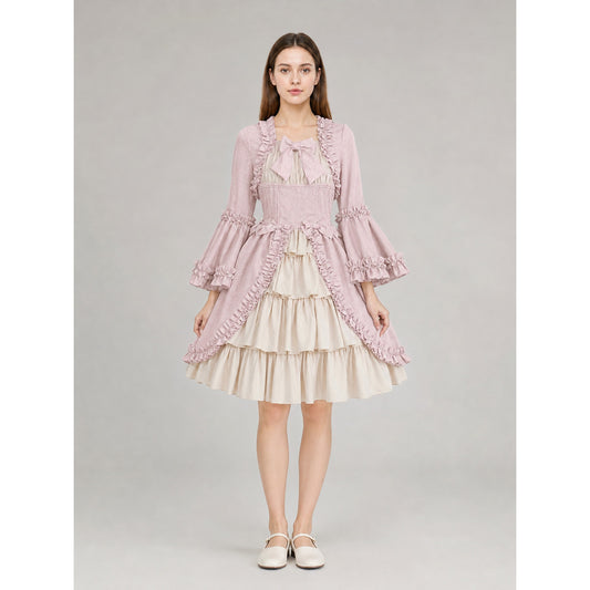 Vintage Rococo-Style Gothic Dress with Ruffles on-model view