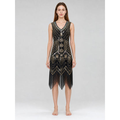Art Deco Dress with Geometric Decoration and Fringe