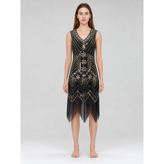 Art Deco Dress with Geometric Decoration and Fringe