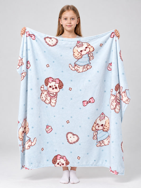 Light Blue Blanket Reversible Milk Fleece with Print