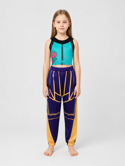 Children's demon hunter costume with a top and pants on-model view