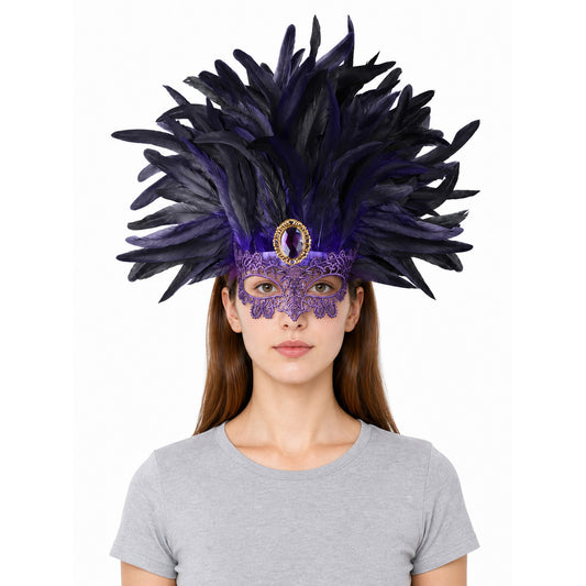 Carnival Feather Headpiece with Mask