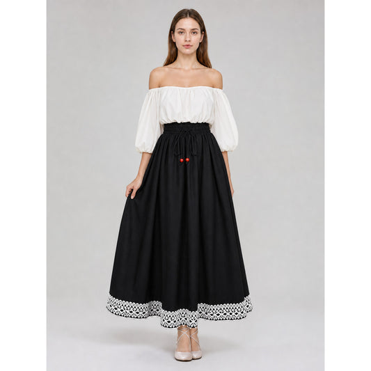 Black boho lace maxi skirt