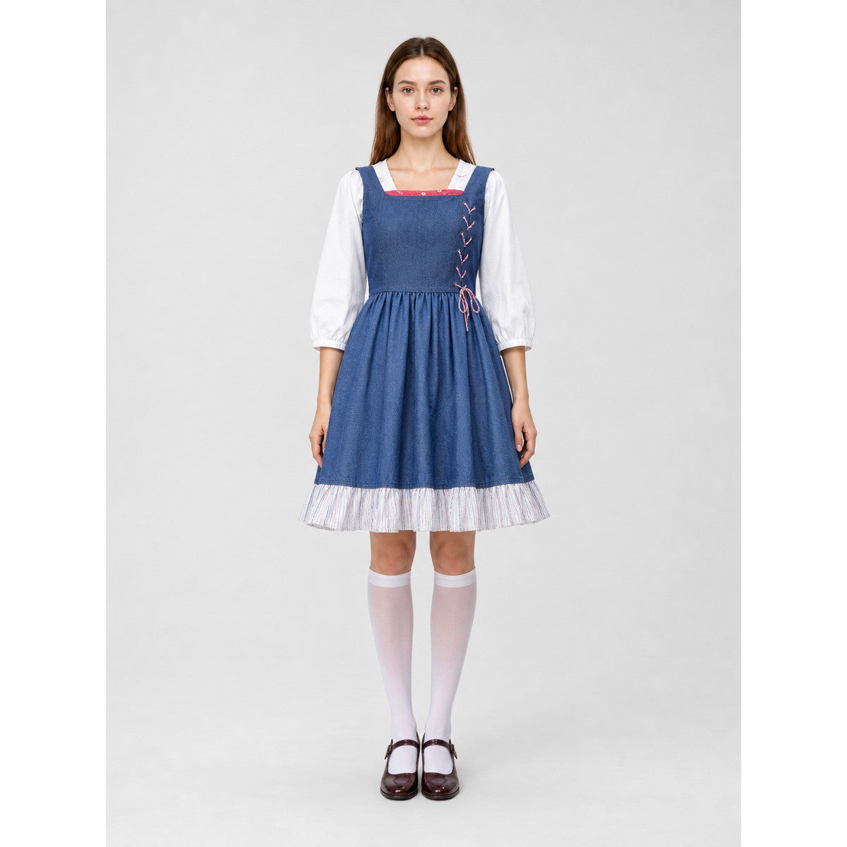 Folk-Style Carnival Costume: Blue Dress on-model view