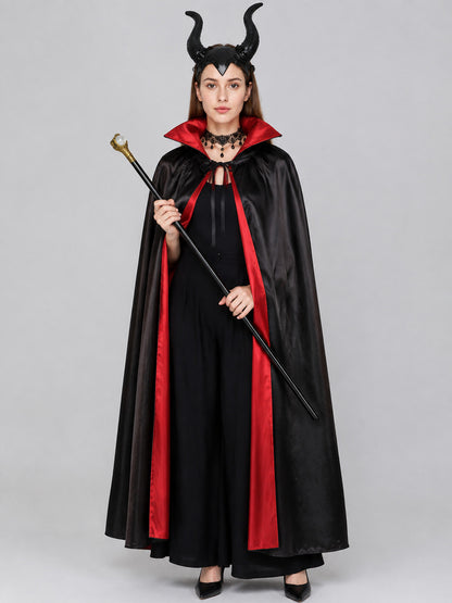 Costume set with a cape, horned headband, and wand on-model view