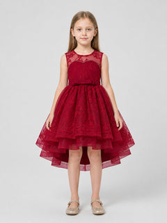 Dressy Dress with Lace, Bow, and Full Skirt