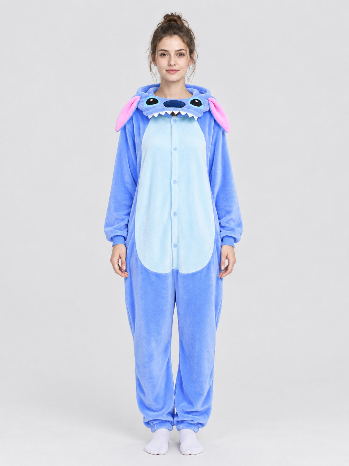 Blue Flannel Hooded Pajama Jumpsuit with Ears