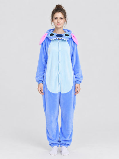 Blue Flannel Hooded Pajama Jumpsuit with Ears