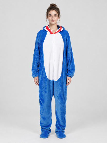 Blue Flannel Hooded Pajama Jumpsuit