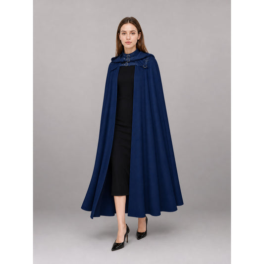 Black and blue hooded costume cape