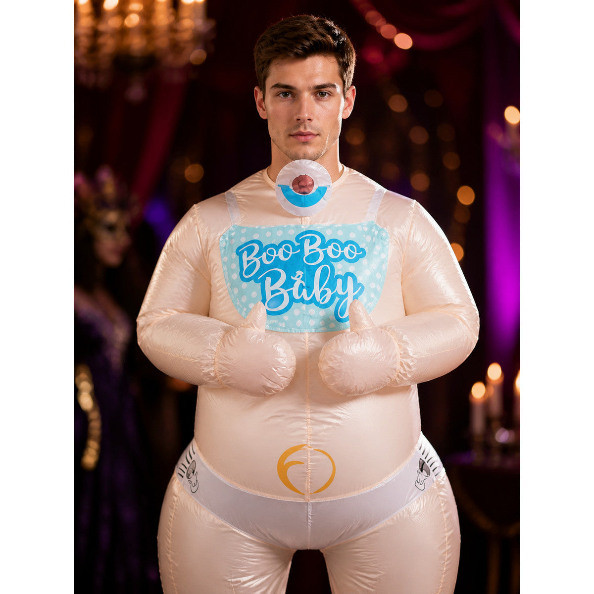 Adult Boo Boo Baby Inflatable Costume, Funny Full Body Suit on-model view