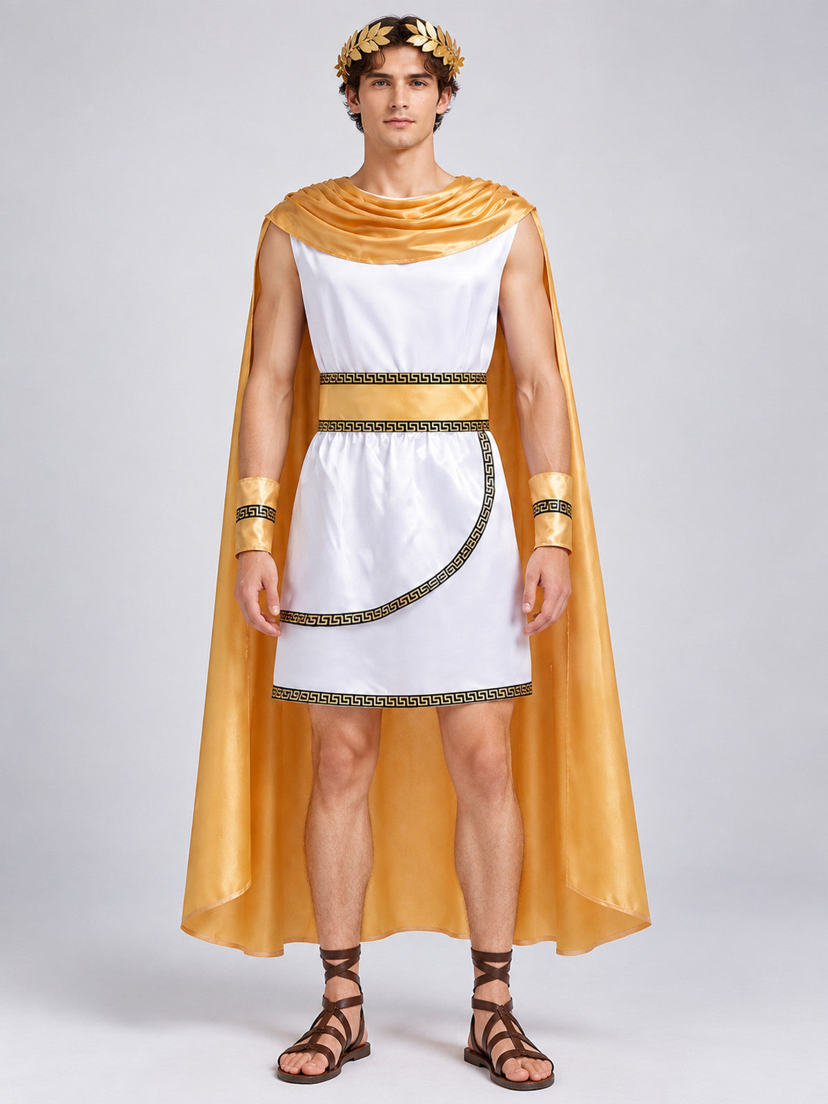 Ancient Greek Warrior Carnival Costume, White and Gold