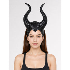 1pc Black Horn Headpiece with Striped Texture, Symmetrical Curved Horns