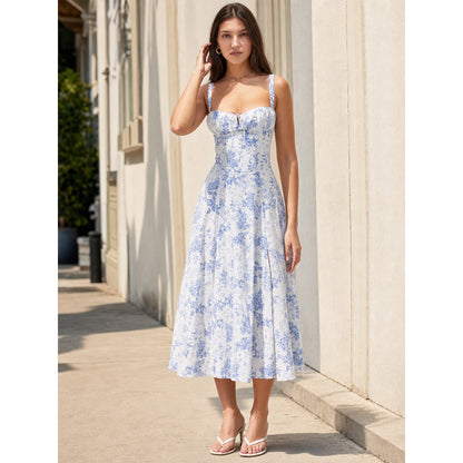 Women's Floral-Print Midi Dress with Thin Straps
