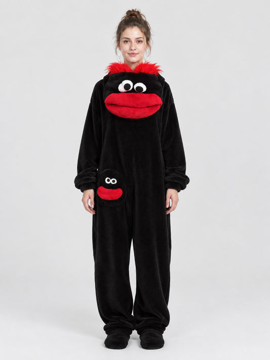 Black Kigurumi Pajama with Puffy Cartoon Decor
