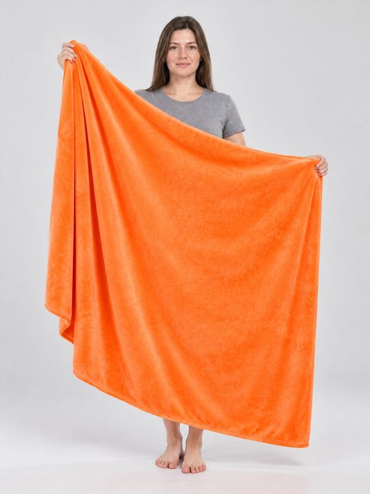 Orange Fluffy Fleece Blanket with Trim