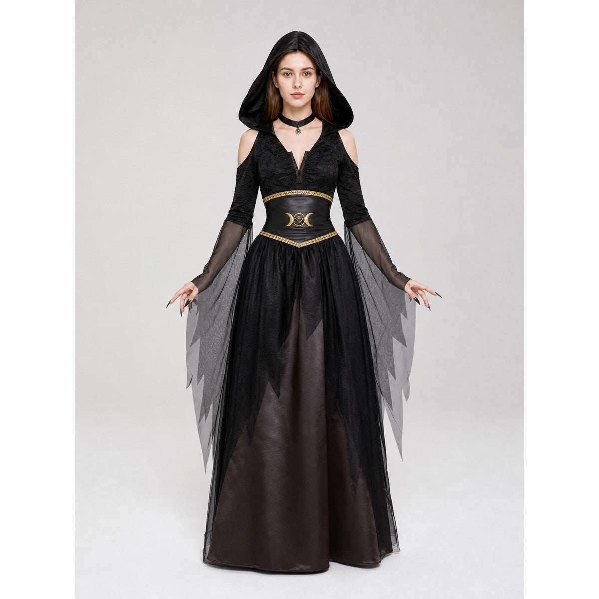 Gothic Halloween Costume with Dress and Belt