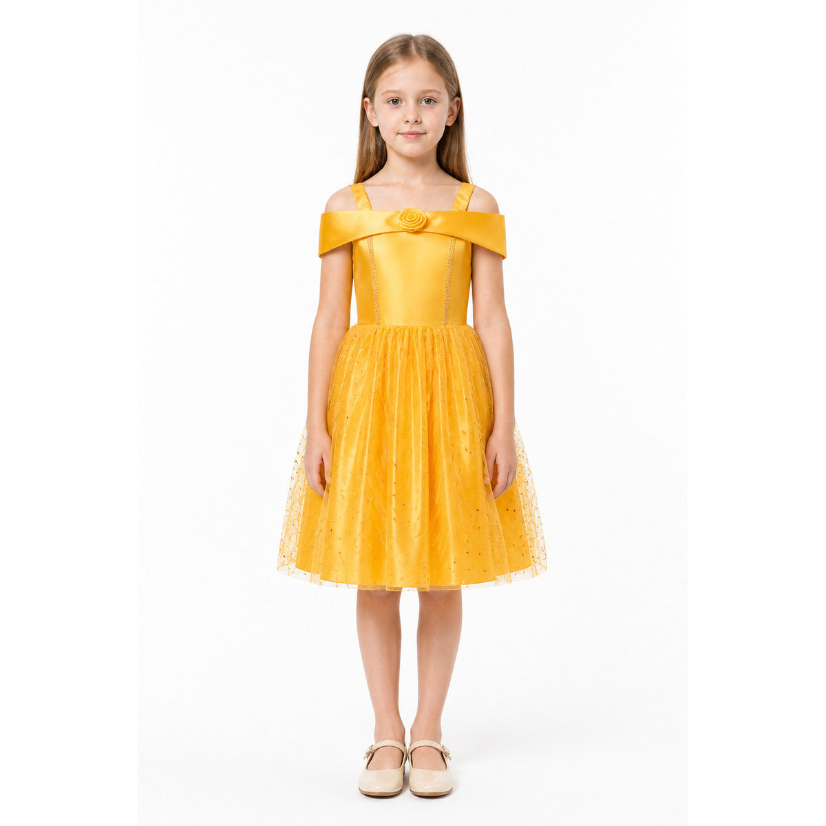 Yellow Sequin-and-Rose Fluffy Carnival Dress main product view