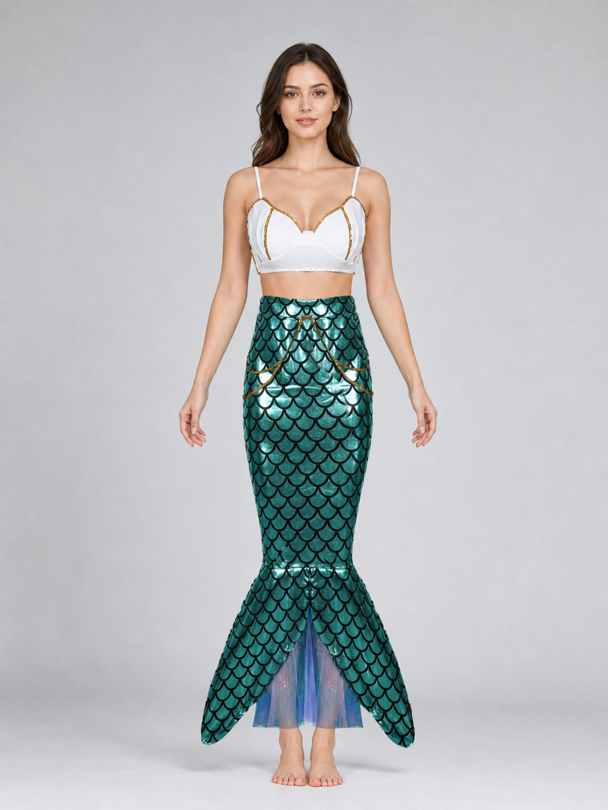 Mermaid Stage Costume with Top and Skirt front view