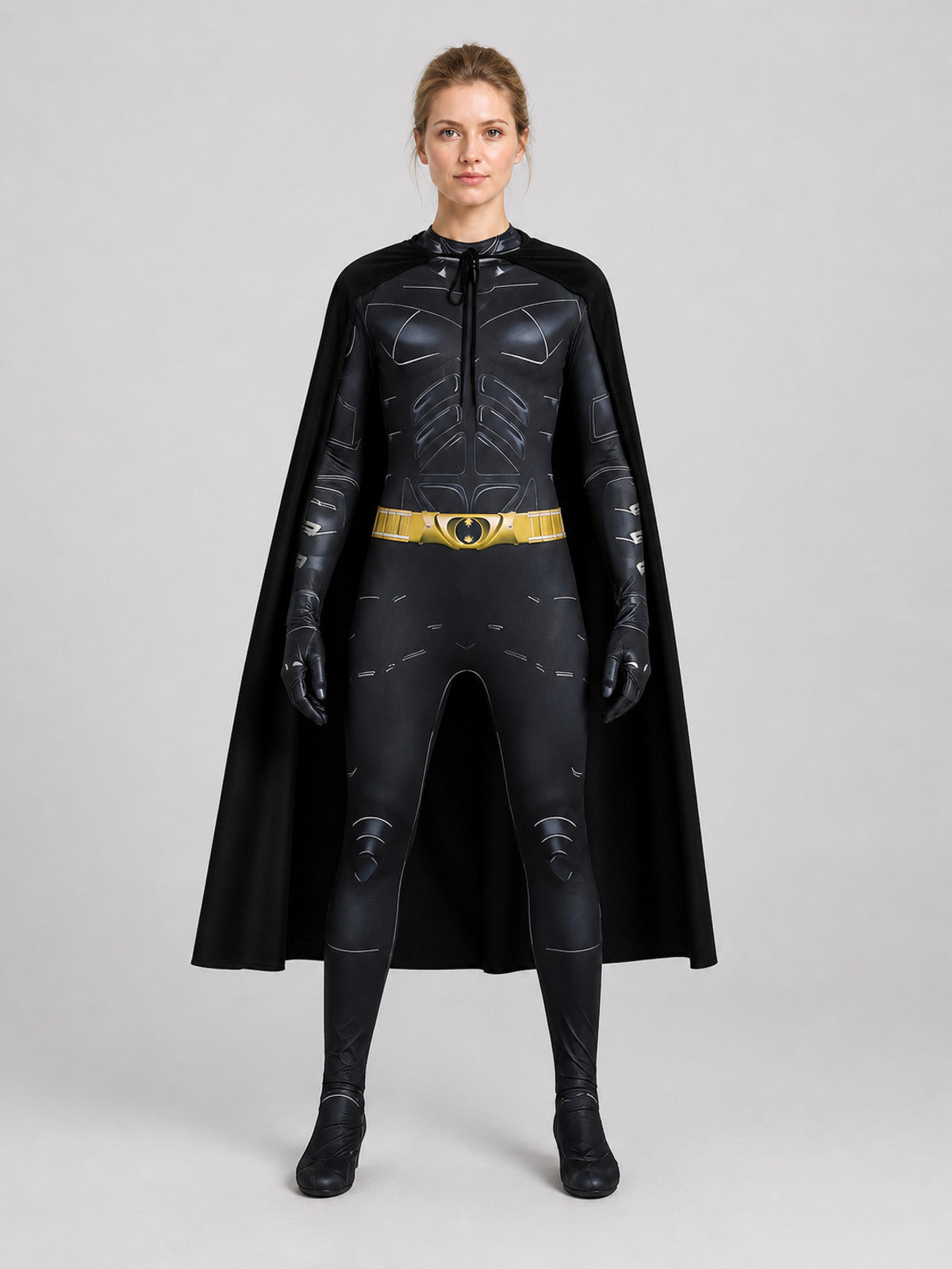 Batman Costume: Fitted Jumpsuit with Cape on-model view