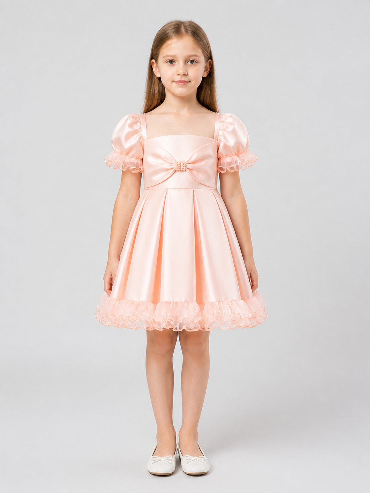 Pink Princess Dress for Girls with a Full Skirt and Bow