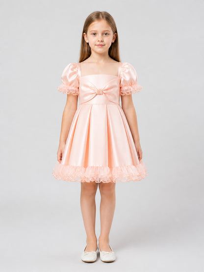 Pink Princess Dress for Girls with a Full Skirt and Bow