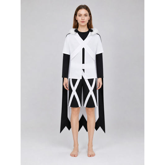Cross Cosplay Costume with T-Shirt, Cape, and Shorts on-model view