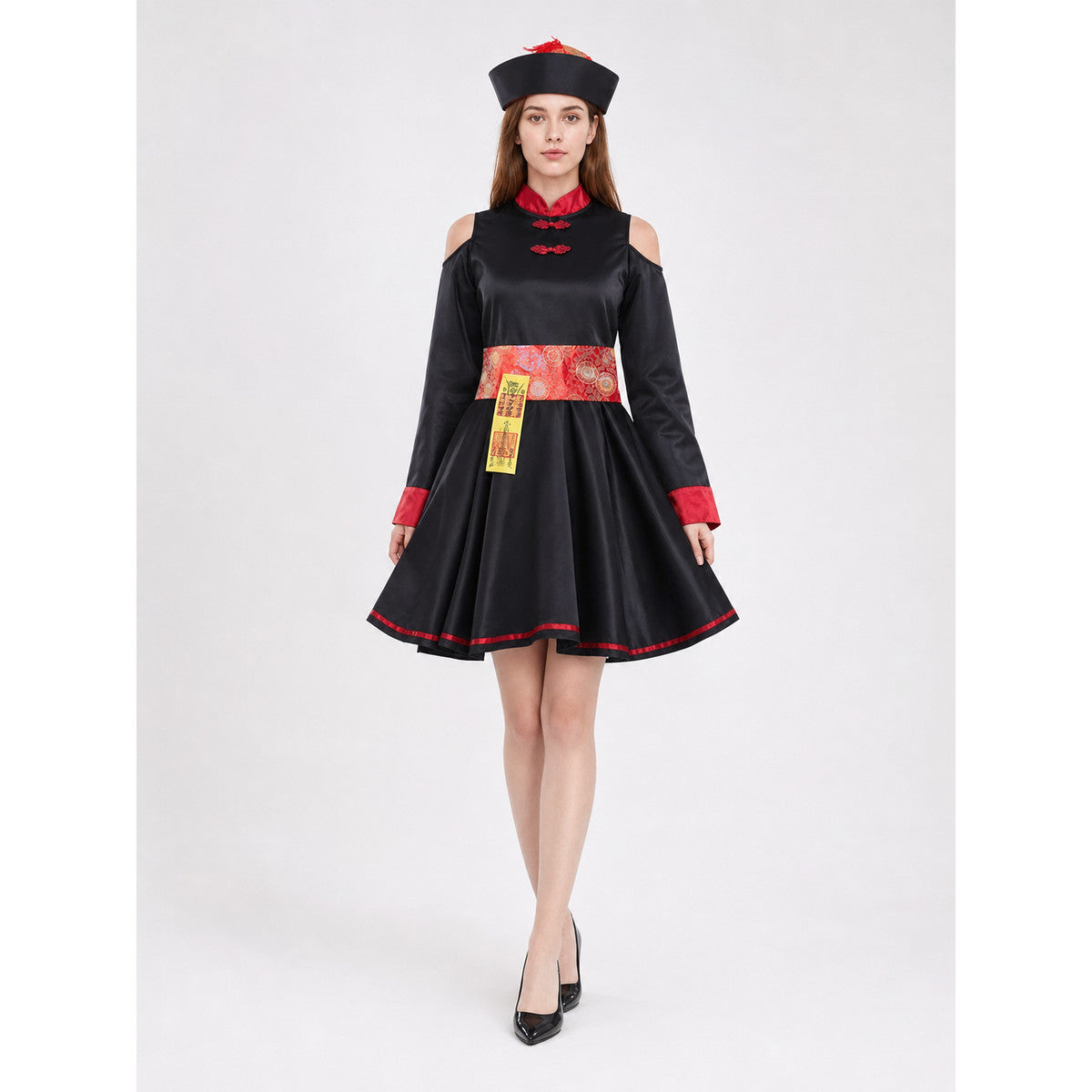 This costume dress is designed for striking theatrical-style looks and is on-model view