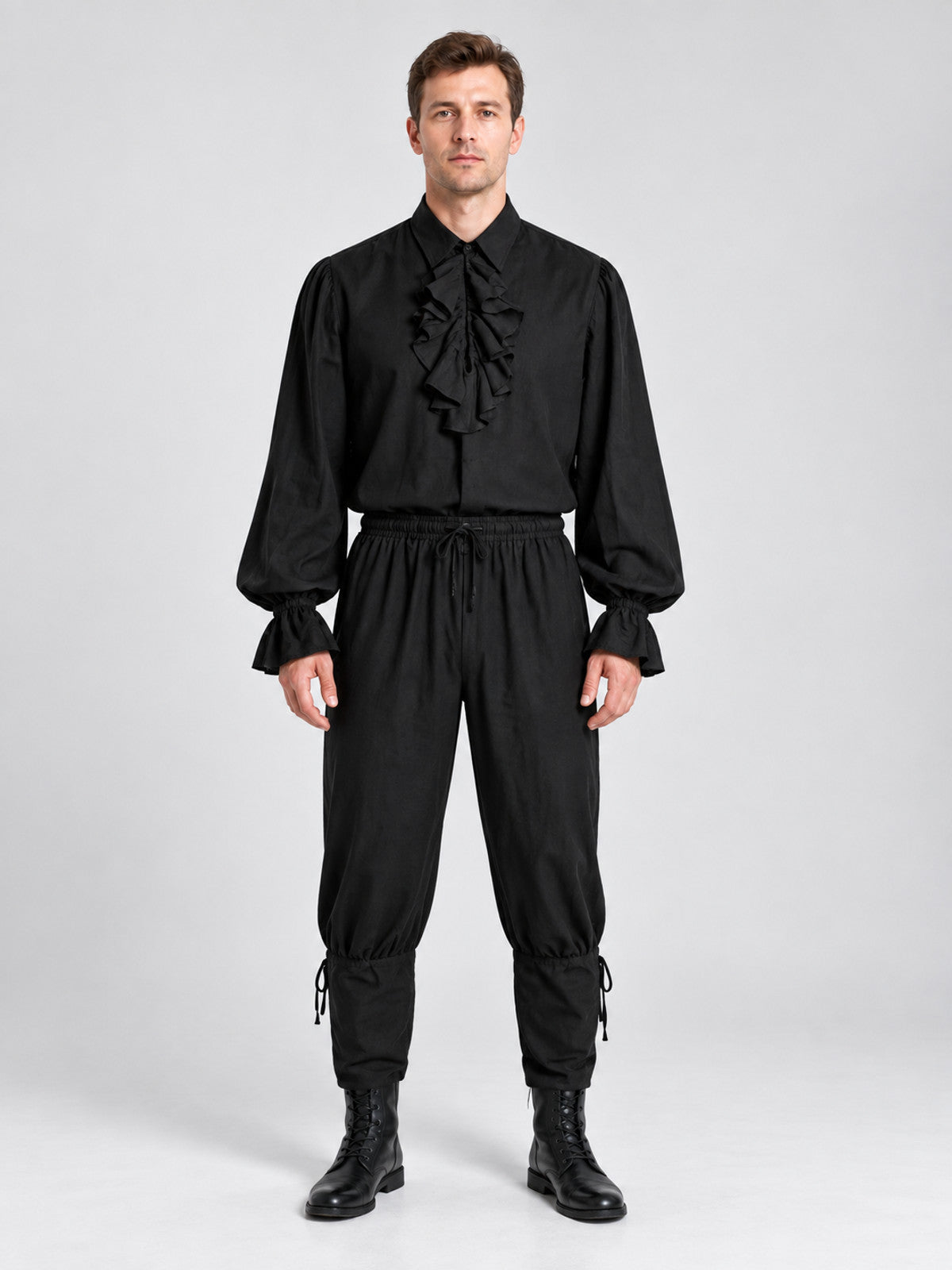 Medieval-style costume in black with ruffles