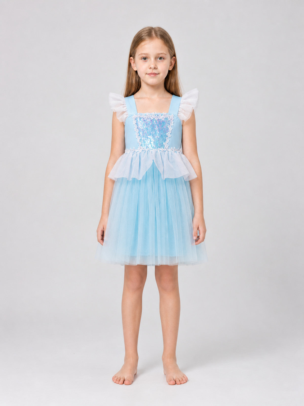 Light Blue Children's Tutu Dress with Lace and Sequins