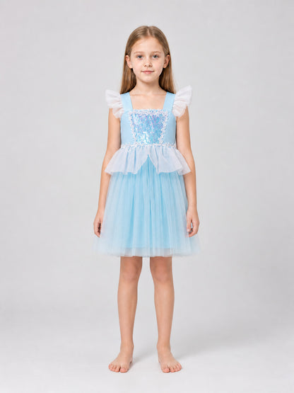 Light Blue Children's Tutu Dress with Lace and Sequins