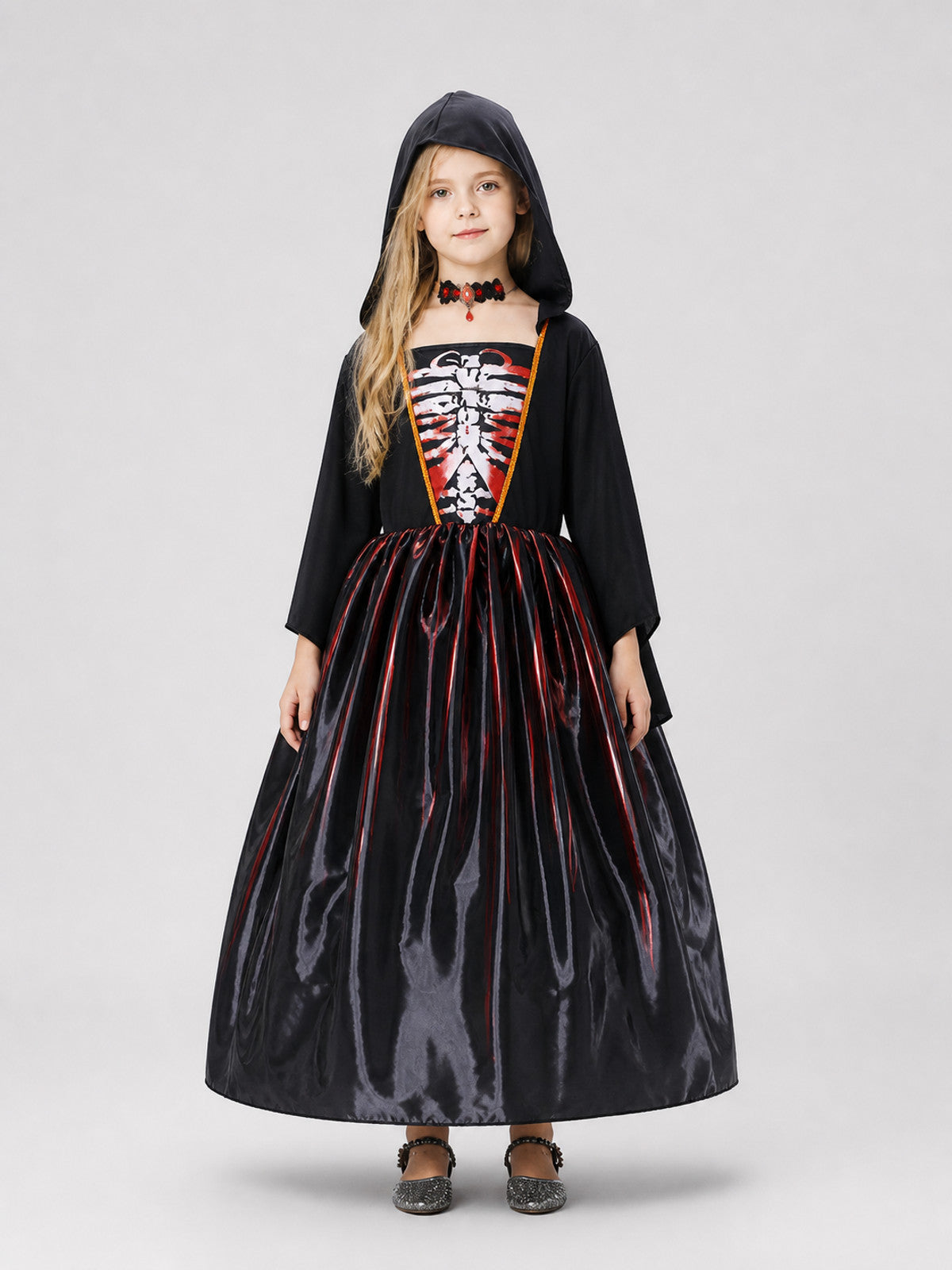 Children's Witch Costume Dress with Bloodstains on-model view