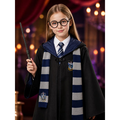 Wizard Robe Costume Set with Tie, Scarf, Glasses & Magic Wand - Unisex Halloween on-model view