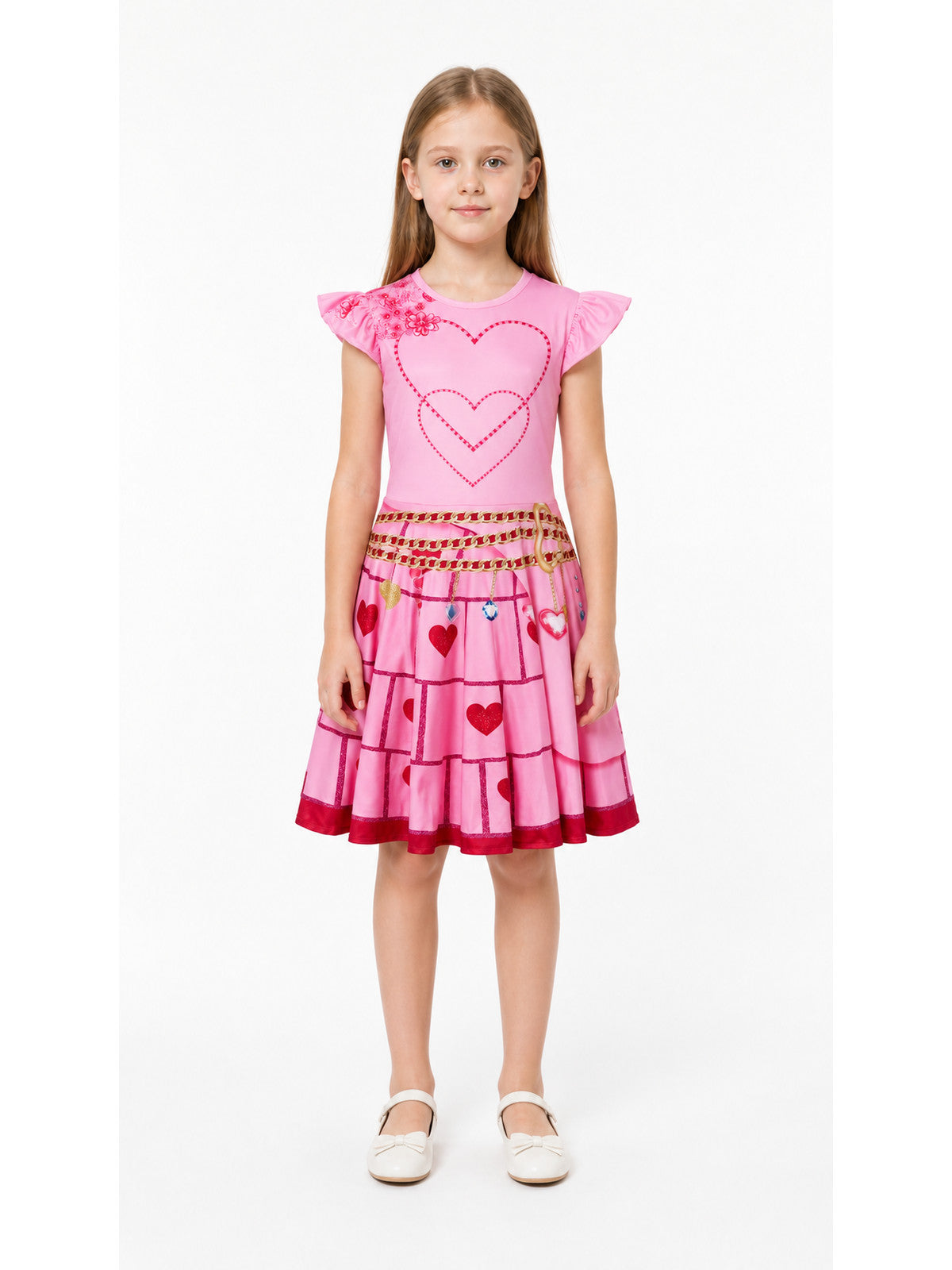 Pink Children's Red Queen Dress with Hearts