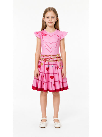 Pink Children's Red Queen Dress with Hearts