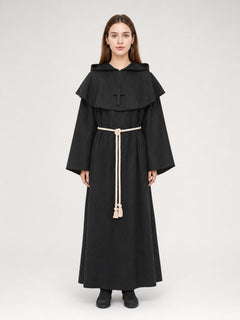 Black Hooded Monk Costume with Cross