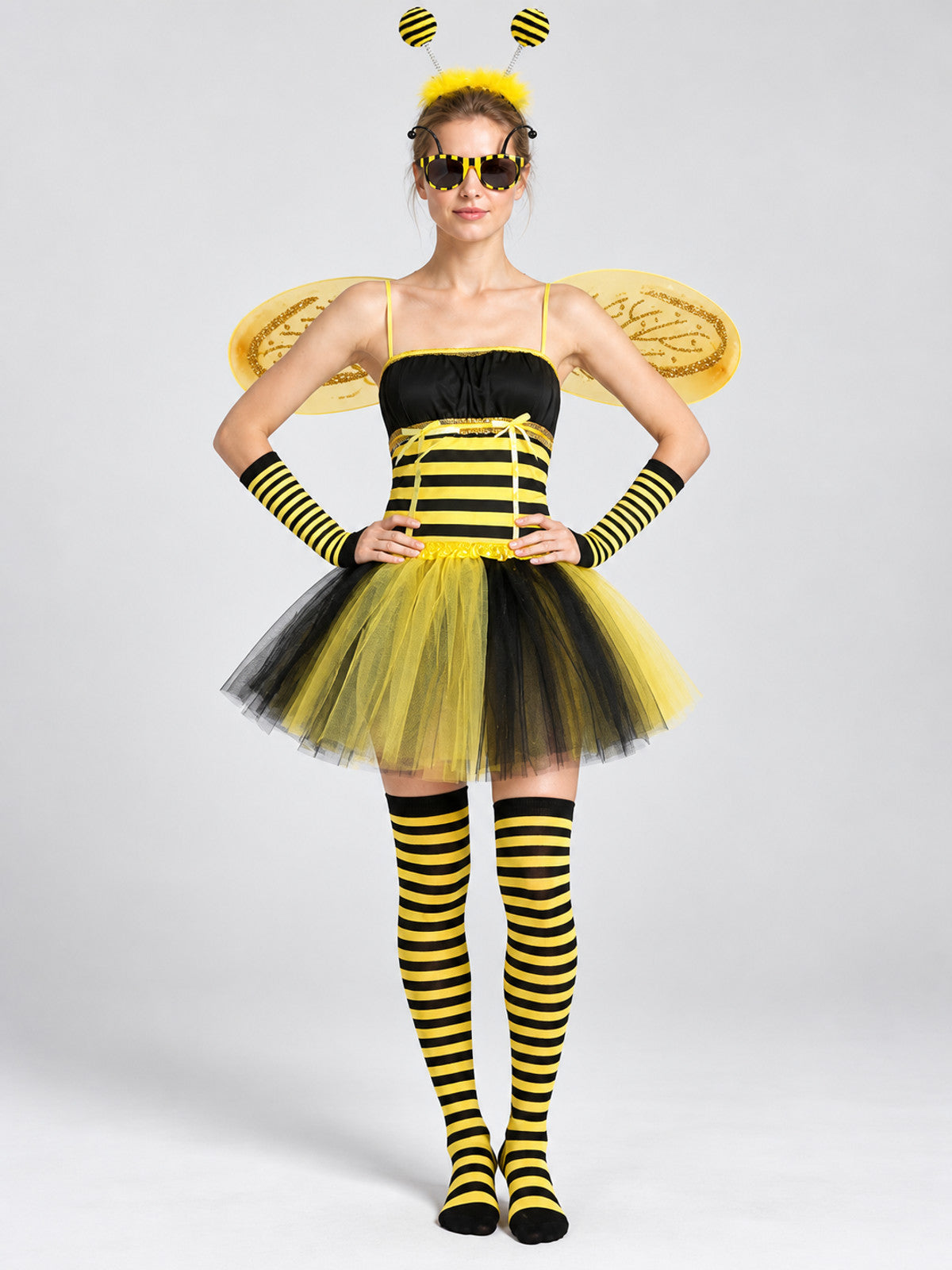 Bee Costume Set with Wings and Tutu Skirt on-model view