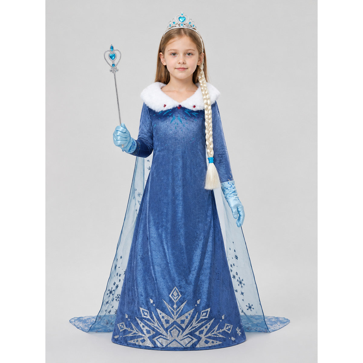 Children's Princess Elsa Dress with Accessories for Halloween on-model view