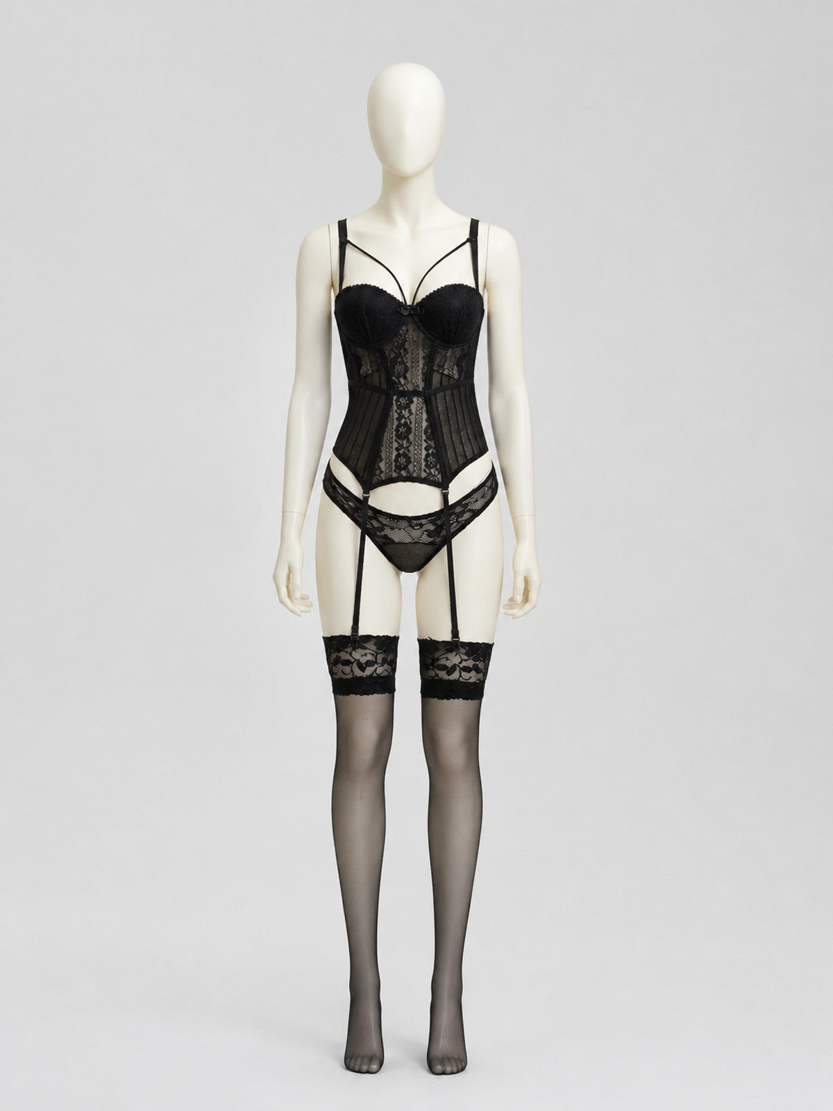 Erotic Set with Bodysuit, Garters, and Stockings on-model view