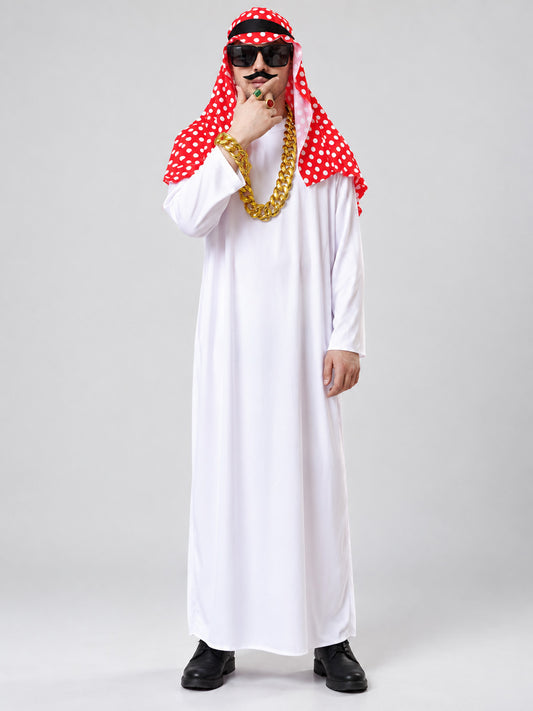 Arab Carnival Costume, White with Red Polka-Dot Headscarf