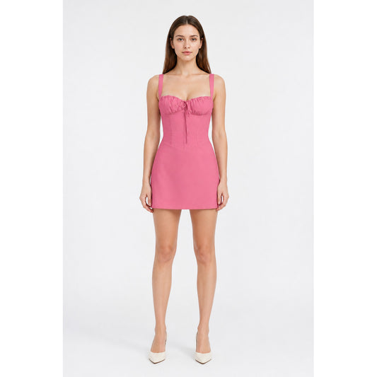 Short spaghetti-strap dress with a drawstring and ruching main product view