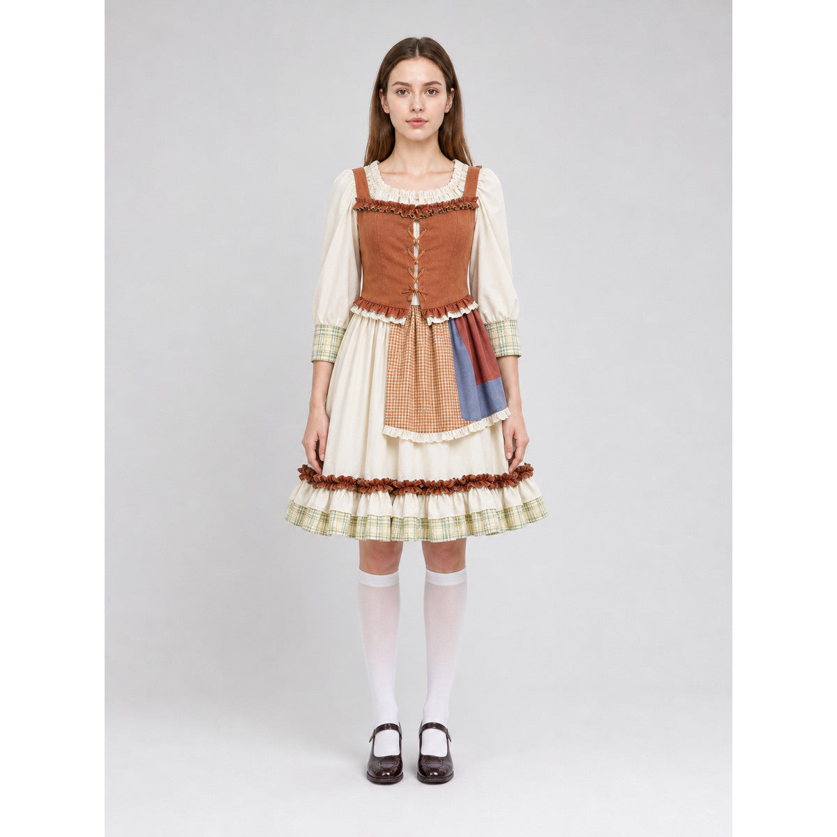 Folk-Style Costume Dress with Scarf on-model view