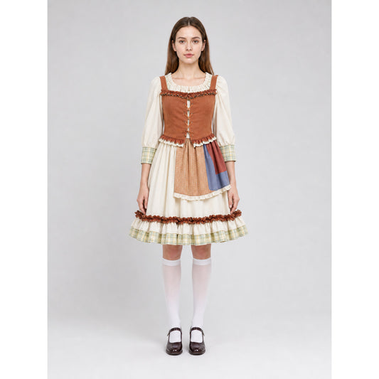 Folk-Style Costume Dress with Scarf