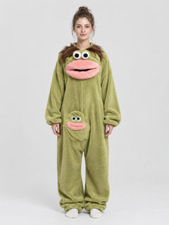 Olive Green Kigurumi Jumpsuit with Puffy Face