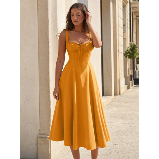 Women's Orange Thin-Strap Dress